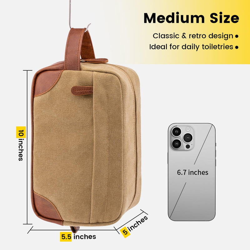 Vorspack Travel Toiletry Bag - Hanging Toiletry Bag for Men Water Resistant Canvas Shaving Bag with Large Capacity for Travel - Brown (Pack of 2) Medium (Pack of 2)