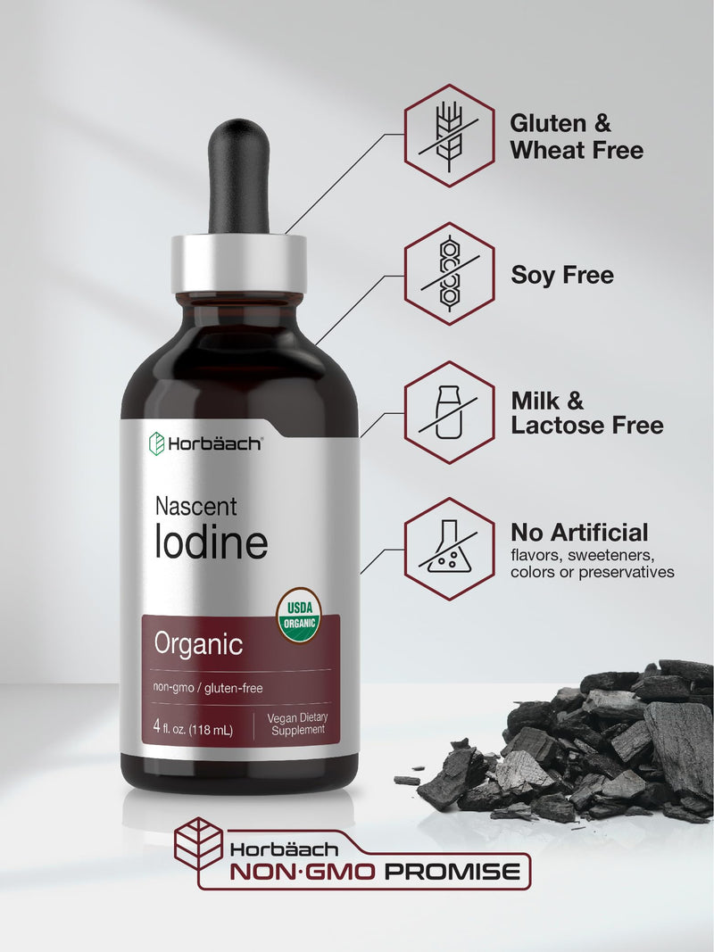 Horbäach Nascent Iodine | 325mcg | 4oz | Organic Liquid Supplement | Vegan, Non-GMO & Gluten Free Vitamin