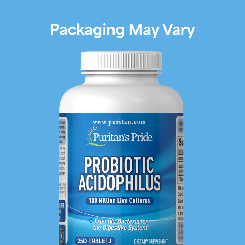 Puritan's Pride Daily Probiotic Acidophilus, 8 Month Supply, 250 Tablets | 100 Million Live Cultures, Dietary Supplement for Digestive, Gut, and Immune Health, Soy, Sodium, and Gluten Free