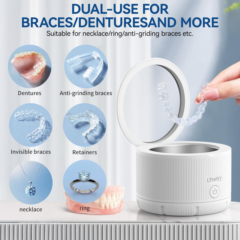 [Australia] - Retainer Cleaner Machine - Ultrasonic Retainer Cleaner, Dental Cleaning Pod for Braces, Dentures, Pacifiers, Mouth Guards, Jewelry & Toothbrush Heads, 150ml Portable Cleaning Machine 