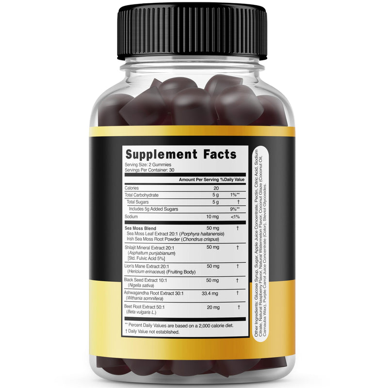 [Australia] - Shilajit Gummies with Sea Moss, Ashwagandha & Lions Mane - (Pure Himalayan Shilajit Supplement for Men & Women, Energy & Immunity Support) - Third Party Tested & Vegan Safe - (60 Gummies) 