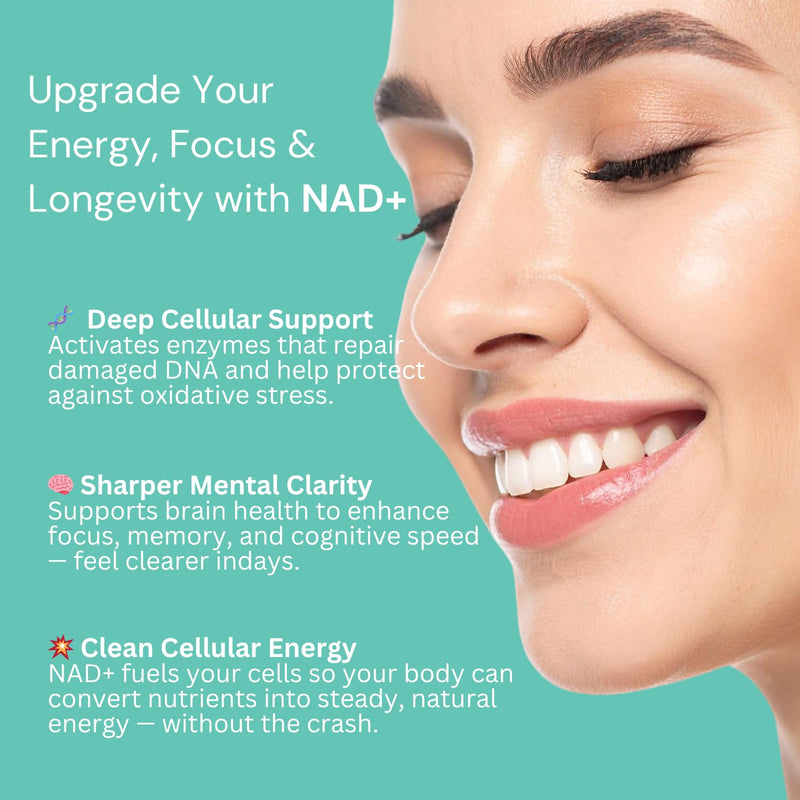 NAD+ Capsules 1,000mg Nicotinamide | Flush-Free B3, B12, Quercetin, L-Tryptophan & Resveratrol | Sugar-Free, Vegan NAD Supplement for Energy, Focus, Aging & Cellular Repair. 90 Capsules (30 Capsules) 30 Capsules