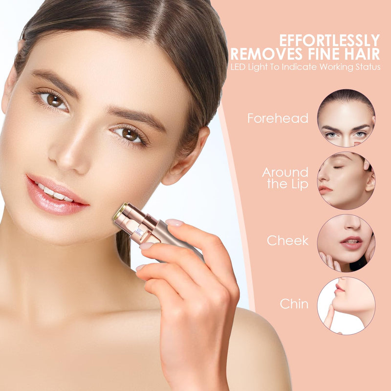 [Australia] - Eyebrow & Facial Trimmer: 2 in1 Rechargeable Facial Hair Removal & Eyebrow Shaver - Body Razor with Built-in LED Light (Rose Gold) Rose Gold 