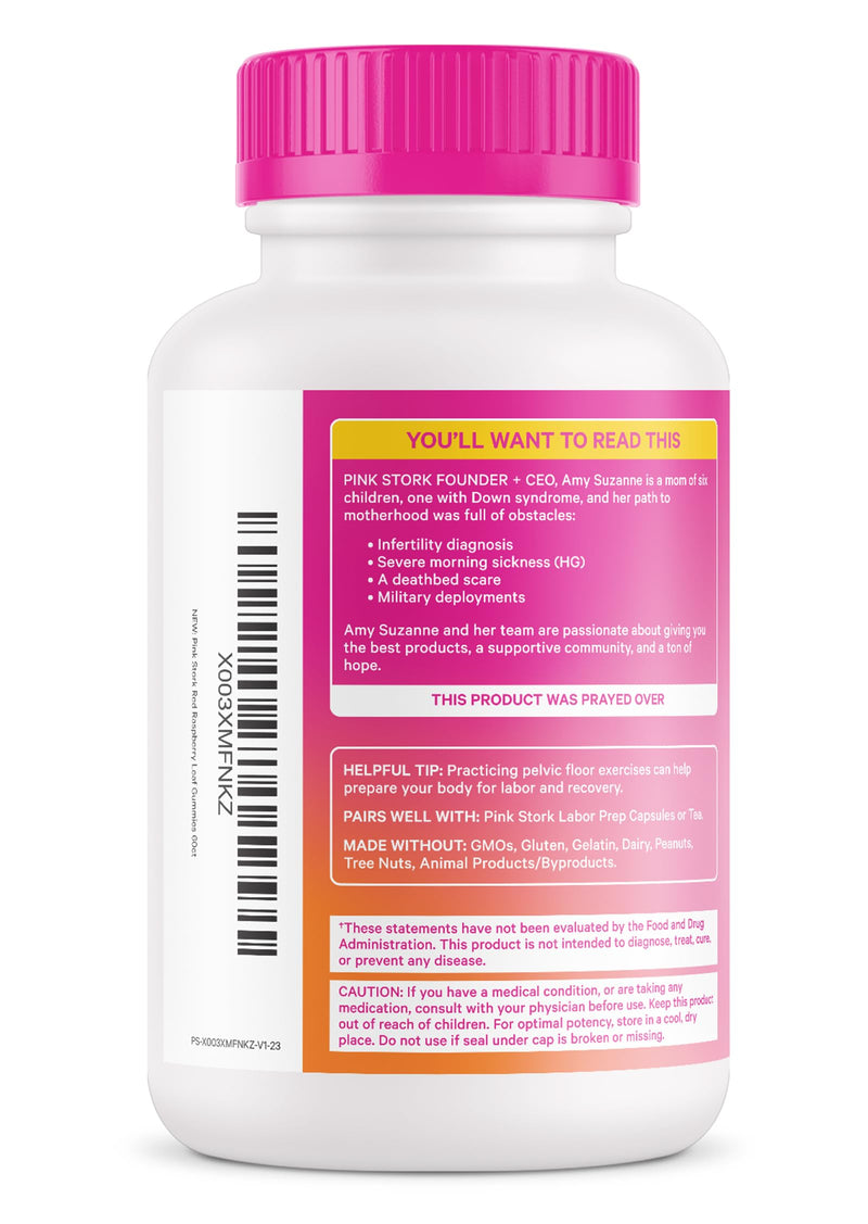 [Australia] - Pink Stork Red Raspberry Leaf Gummies - Third Trimester Labor Prep + Postpartum Mood Essentials with Evening Primrose Oil + Black Cohosh - 60 Vegan Gummy Supplements, Non-GMO 