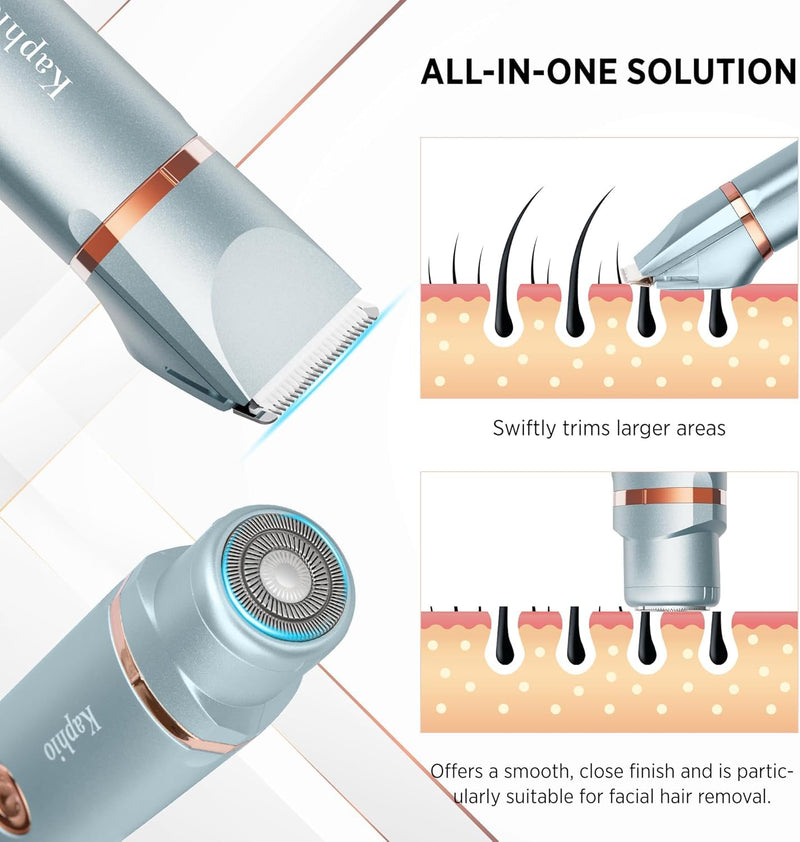 [Australia] - Bikini Trimmer for Women Pubic Hair 2 in 1 Eletctric Shaver for Women Rechargeable Eletctric Shaver for Women IPX7 Waterproof Bikini Trimmer for Armpit Arm Body Face (Blue) Blue 