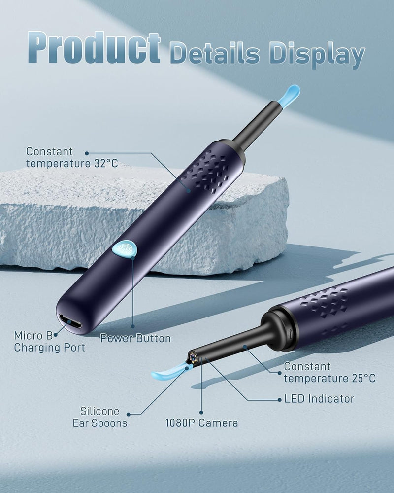[Australia] - Ear Wax Removal Tool Camera - Ear Cleaner with Camera,1080P Otoscope, Ear Cleaning Tool with 4 Ear Spoon, Ear Camera for iPhone & Android Phones - Blue 