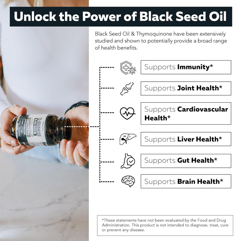 [Australia] - Black Seed Oil Capsules | 5% Thymoquinone - TQ-Advanced® | Maximum Strength - 500 mg of Oil per Capsule - 15:1 Oil Concentrate from Nigella Sativa, Raw Form, Vegan, Glass Bottle (60 Capsules) 