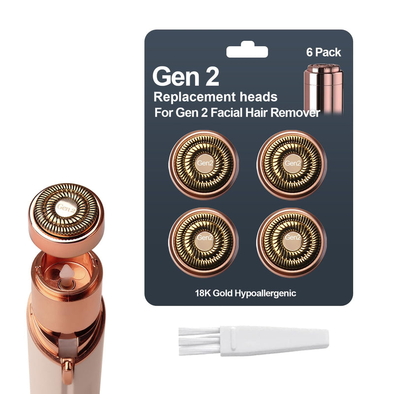4-Pack Facial Rose Gold Gen 2 Replacement Heads for Flawless Hair Remover Generation 2, 18K Gold Double Blades 4 pack for Flawless Gen 2