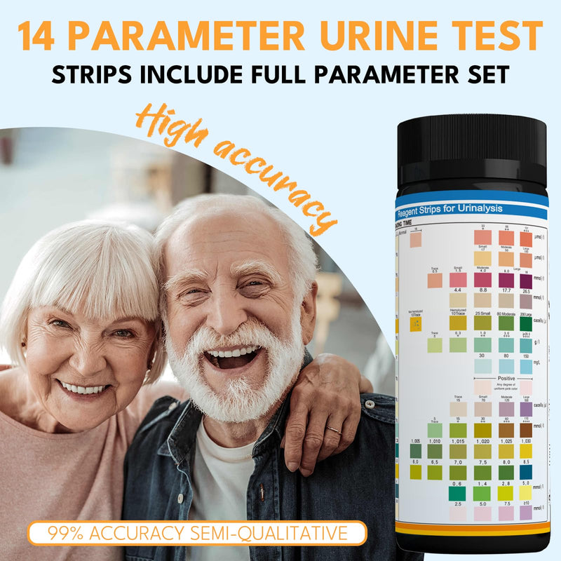 [Australia] - 14-Parameters URS Test Strips for Urinalysis [120 Count], Detection Liver & Kidney, UTI, Ketosis - CRT, SG, PRO, BIL, KET, +9 More 