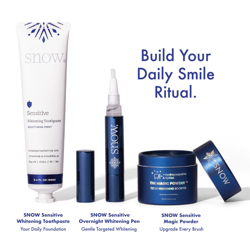 SNOW Sensitive Overnight Teeth Whitening Pen | Hydroxyapatite | Gradual Whitening for Sensitive Teeth | Designed for Sensitive Teeth Formulated with Potassium Nitrate | 3 Wands, 2ml