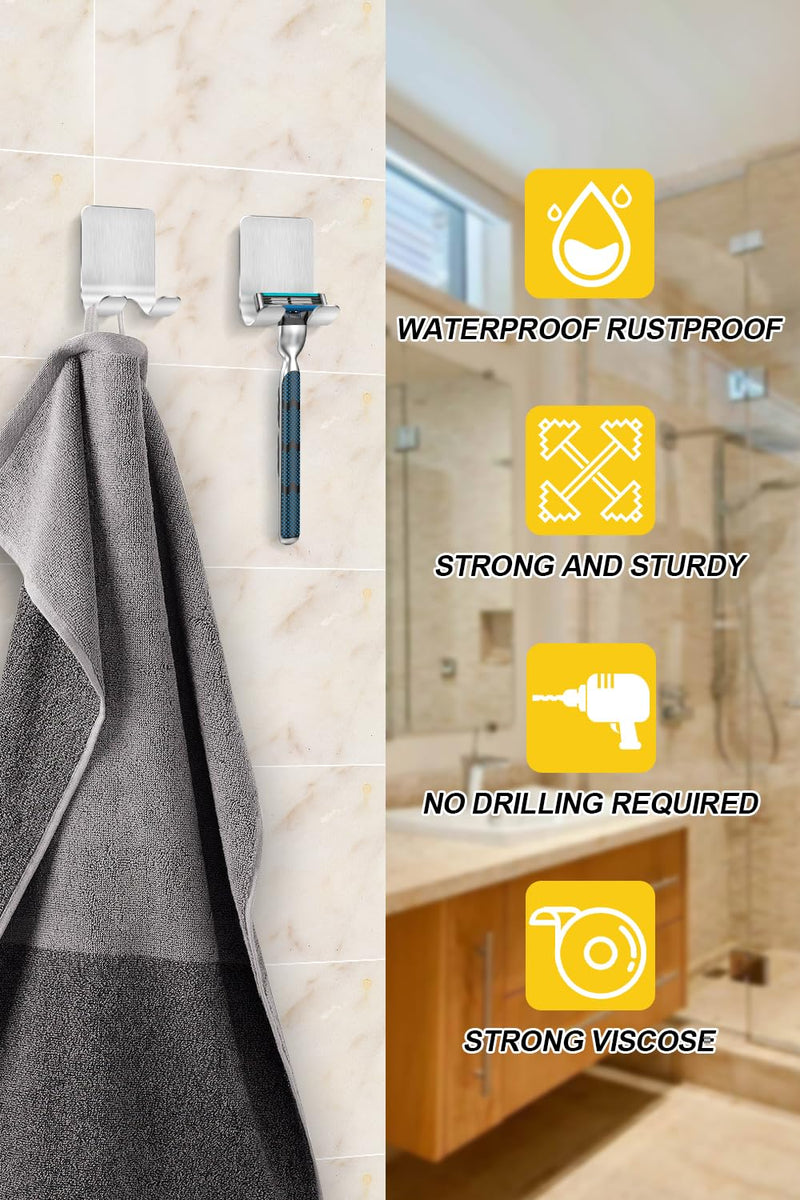 [Australia] - Caianwin Pack of 4 Razor Holder Shower Self-Adhesive Hooks Razor Holder Shower Stainless Steel Adhesive Hooks, Bathroom and Kitchen Towel Holder without Drilling Silver 4 Pieces Silver 