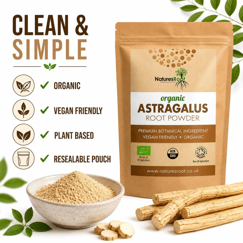 Natures Root Organic Astragalus Root Powder 250g - Boost Vitality | Promotes Healing | Reduces Fatigue | Helps Digestion