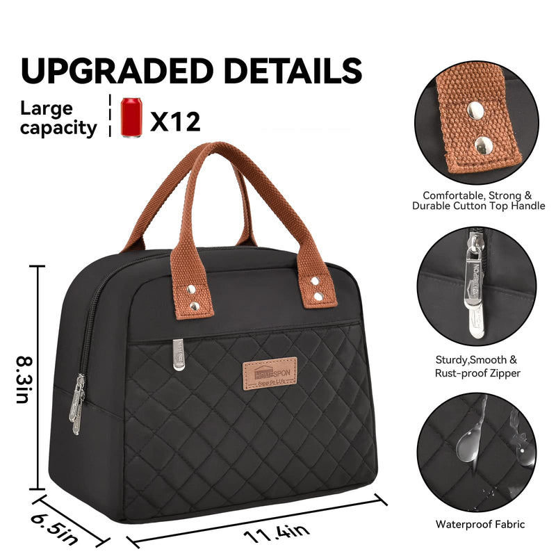 [Australia] - HOMESPON Insulated Lunch Bag for Women Men Adults Lunch Tote with Front Pocket Lunch Box Container Cooler Bag for Work Picnic (Black) Black 
