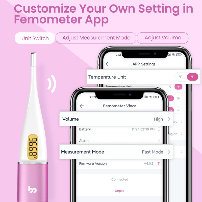 [Australia] - Femometer Smart Basal Body Thermometer, BBT Thermometer with Backlight LED Screen, Fertility/Period Tracker with Femometer APP, Automatic Data Recording, Lipstick Shape, Easy to Use and Carry, Purple 