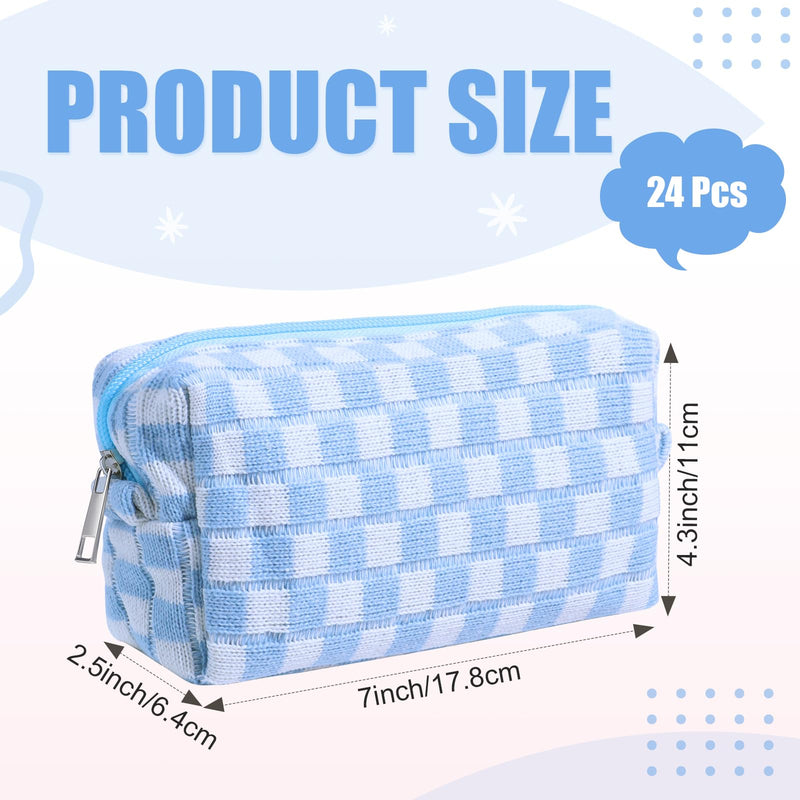 Giesiery Checkered Makeup Bag Bulk Cosmetic Organizer for Women & Teens Preppy Travel Toiletry Pouch for Skincare & Brushes Bridesmaid Proposal Gifts (24, Blue) 24