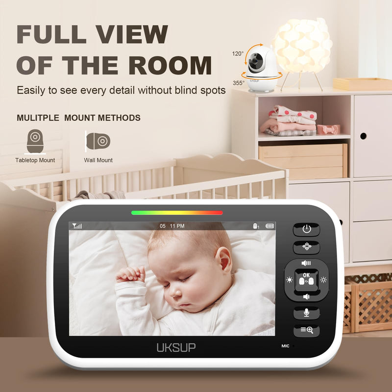[Australia] - Baby Monitor with Camera and Audio- Video Baby Monitor with 960ft Long Range, Remote Pan-Tilt-Zoom, Night Vision, Temperature Sensor, 2-Way Talk, 8 Lullabies, 30-Hour Battery & No WiFi 1 Camera 