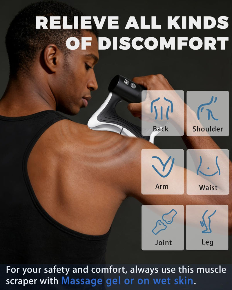 Electric Muscle Scraper Tool with Vibration,Massage& Heat, Portable Gua Sha Massager for Full Body Muscle Recovery, Relaxation, and Pain Relief (Black-Gel) Black-gel