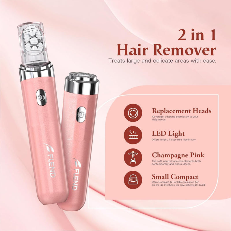 Epilator,2 in 1Epilator for Women Rechargeable,Womens Electric Shaver with LED Light,Rechargeable,Hair Removal for Women Legs/Face/Bikini/Arms,Smooth Epilator Trimmer Travel Kit Set Upgrade Champagne Pink Light