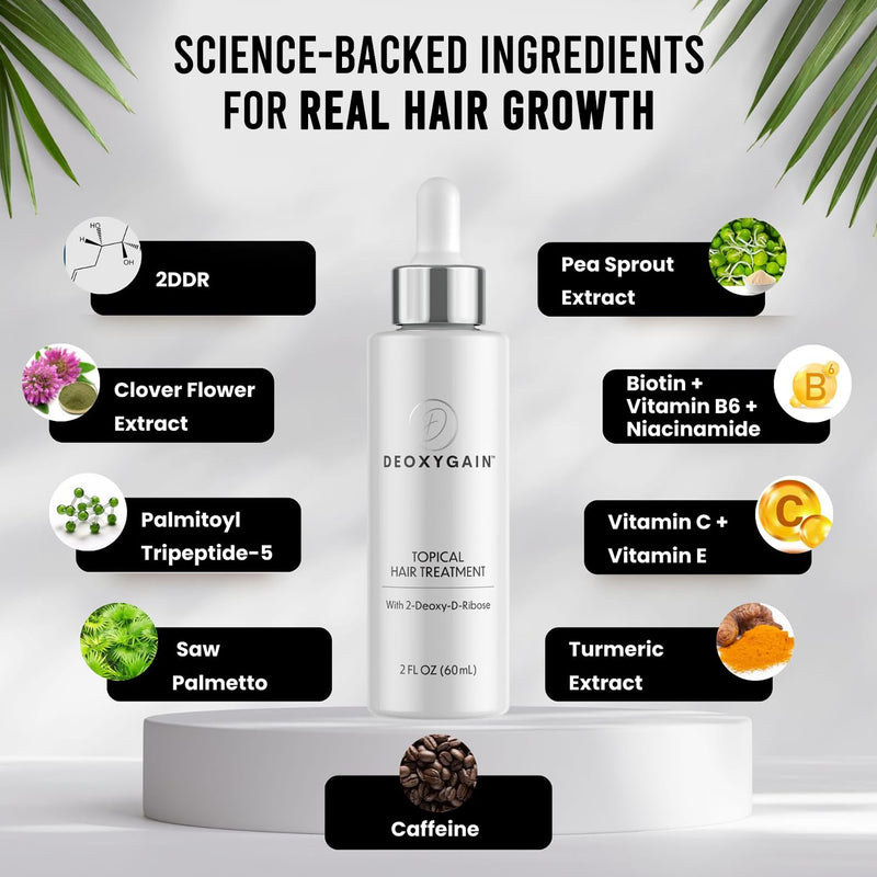 Hair Growth Serum by Deoxygain - DHT Blocker with 2DDR for Hair Regrowth | Non Greasy Topical Serum, Saw Palmetto, Biotin, Vitamin B, Pea Sprout Extract, Hair Growth Peptides, DHT Blocking, 2DDR