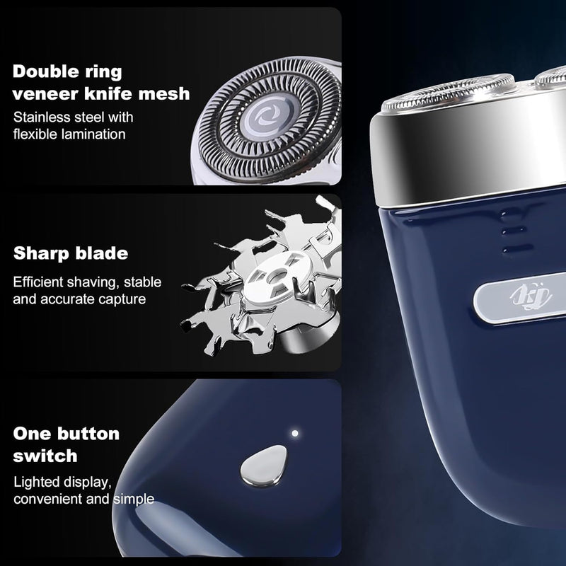 [Australia] - Mini Electric Shaver - USB C Fast Charge Portable Small Shavers for Men | Women - Dual Head Pocket Shaver Washable Travel Electric Razor & Powerful Wet and Dry Mini Razor - Easy One Button Use Blue 