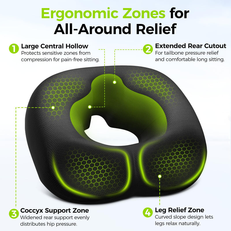[Australia] - AUVON Sensitive Care Donut Pillow Seat Cushion for Hemorrhoids & Post-Surgery, Sciatica Relief, Donut Chair Cushions with Sloped Design for Thigh Pressure Relief, Memory Foam Lifting Cushions 
