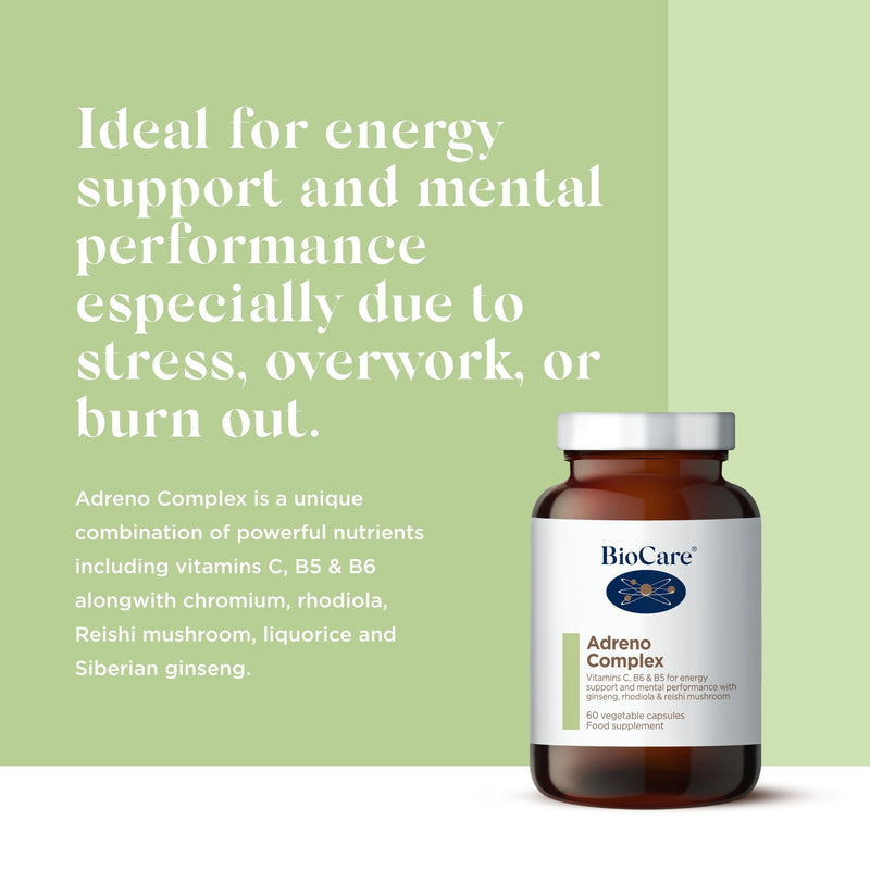 BioCare Adreno Complex - Vitamins C, B6 & B5 for Energy Support, Mental Performance & Reduction of Fatigue - with Ginseng, Rhodiola & Reishi Mushroom - 60 Capsules 60 count (Pack of 1)