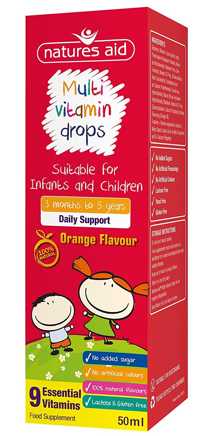 Natures Aid Orange Flavour Multi-Vitamin Drops for Infants and Children, 50ml | 9 Essential Vitamins, Support Growth & Immune Health, Age 0-5 Years Old, Sugar Free Vegan Non-GMO Gluten-Free