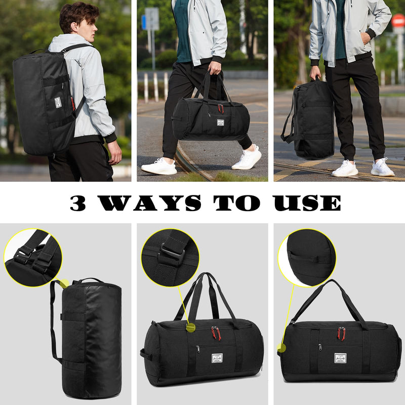 Lyweem 60L Duffle Bag for Men Travel Duffel Bag Large Size for Women Weekender Overnight with Shoes Compartment Multifunctional Gym Bags, Black