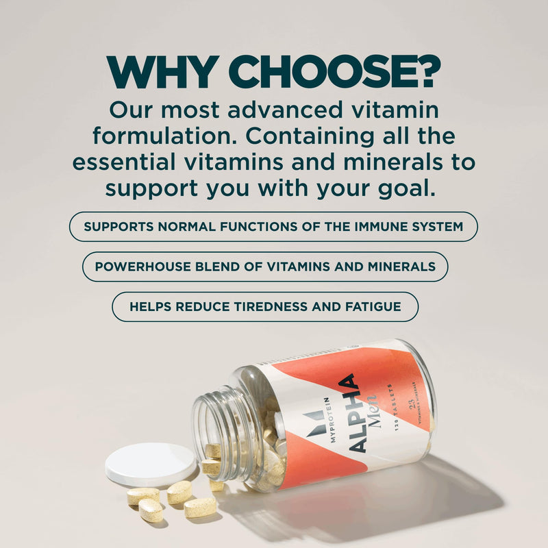 Myprotein Alpha Men Multivitamin | Advanced Daily Formula for Men | Vitamins & Minerals B, D, Biotin & Natural Extracts | Supports Energy, Immunity, Muscle Function & Mental Performance | 120 Pills 120 count (Pack of 1)