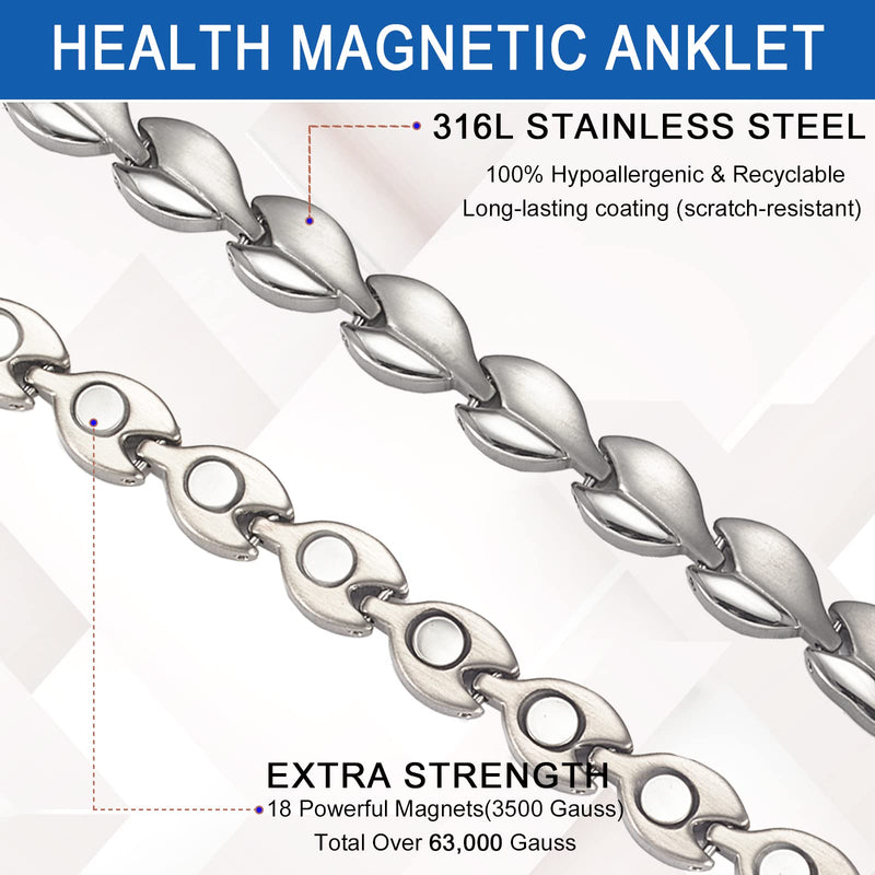 [Australia] - MagVIVACE Magnetic Anklet for Women for Arthritis, Titanium Stainless Steel Ankle Bracelet, 3500 Gauss Magnet, Mother's Day Gift (Stainless Steel Material) 