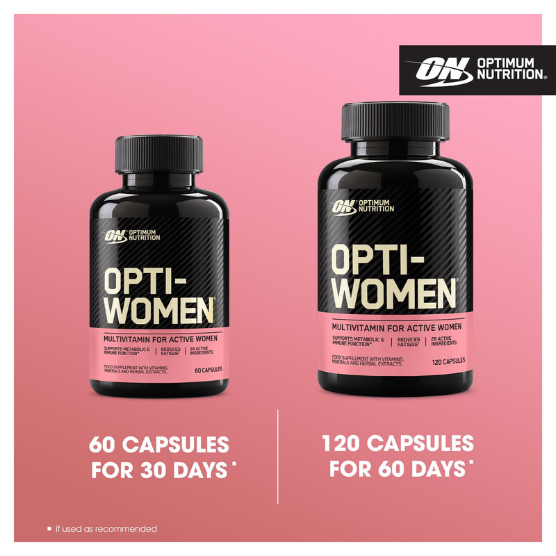 Optimum Nutrition Opti‑Women – Multivitamin Capsules for Women’s Health, Cellular Energy and Well‑Being – High‑Strength Supplement, 120 Capsules 1102290 120 count (Pack of 1)