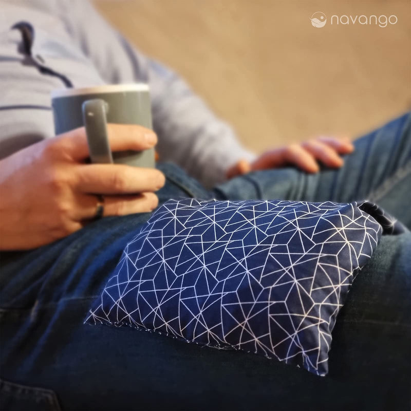 [Australia] - navango® cherry stone pillow | Grain pillow suitable for microwave & oven | Navy blue with mesh pattern | With cherry stone filling handmade in Germany | approx. 30 x 20 cm | OEKO-Tex cotton 