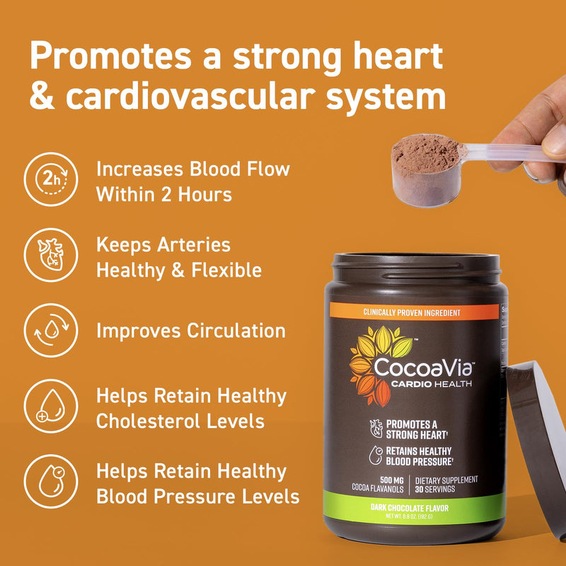 [Australia] - CocoaVia Cardio Health Cocoa Powder, 30 Servings, 500mg Cocoa Flavanols, Support Heart Health, Boost Nitric Oxide, Improve Circulation, Energy, Preworkout, Vegan, Dark Chocolate Cacao 6.8 Ounce (Pack of 1) 