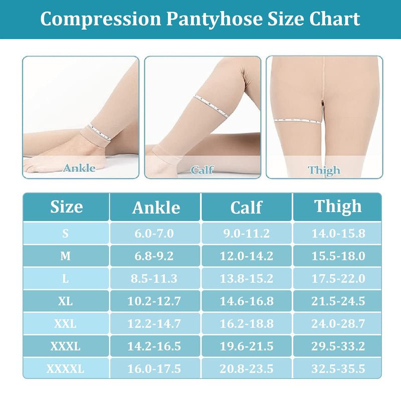 [Australia] - Compression Pantyhose for Women & Men, Footless Compression Stockings, 15-20 mmHg Support, Black. Beige Large 