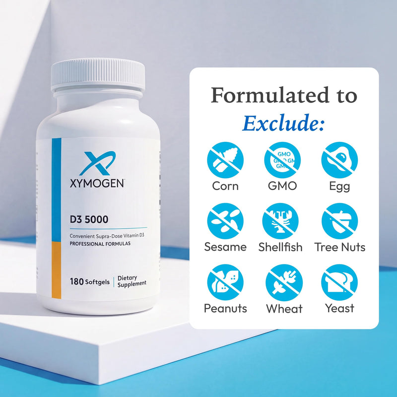 XYMOGEN D3 5000, 180 Softgels | Bioavailable Vitamin D3 5000 IU (125 mcg), High-Strength Vitamin D Supplement for Immune, Bone, and Heart Health Support 180 Count (Pack of 1)