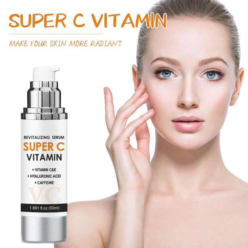 Vitamin C Serum for Face with Hyaluronic Acid & Vitamin E - Super C Revitalizing Face Serum for Anti-Aging - Reduces Wrinkles & Dullness for Radiant Skin - 1.69 fl.oz