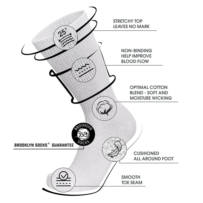 [Australia] - 6 Pairs of Cotton Diabetic Neuropathy Crew Socks (10-13, Fits Mens shoe size 9-12, White) 10-13 White - 6 Pairs 