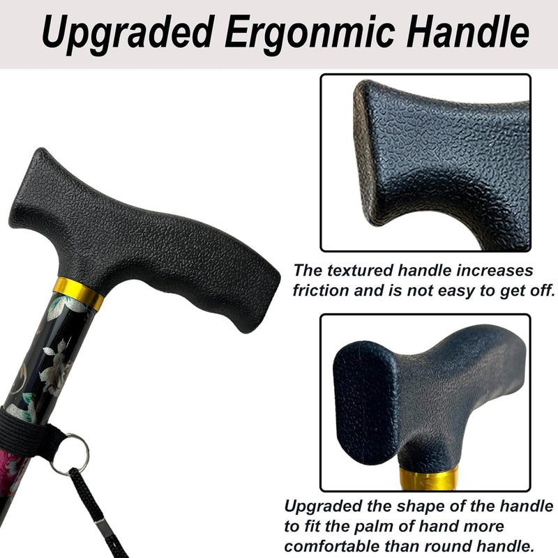 [Australia] - PEPE - Folding Walking Sticks for Women, Floral Walking Sticks for Disabled, Folding Walking Sticks for Ladies, Adjustable Walking Cane for Women, Foldable Walking Stick, Walking Stick Floral 