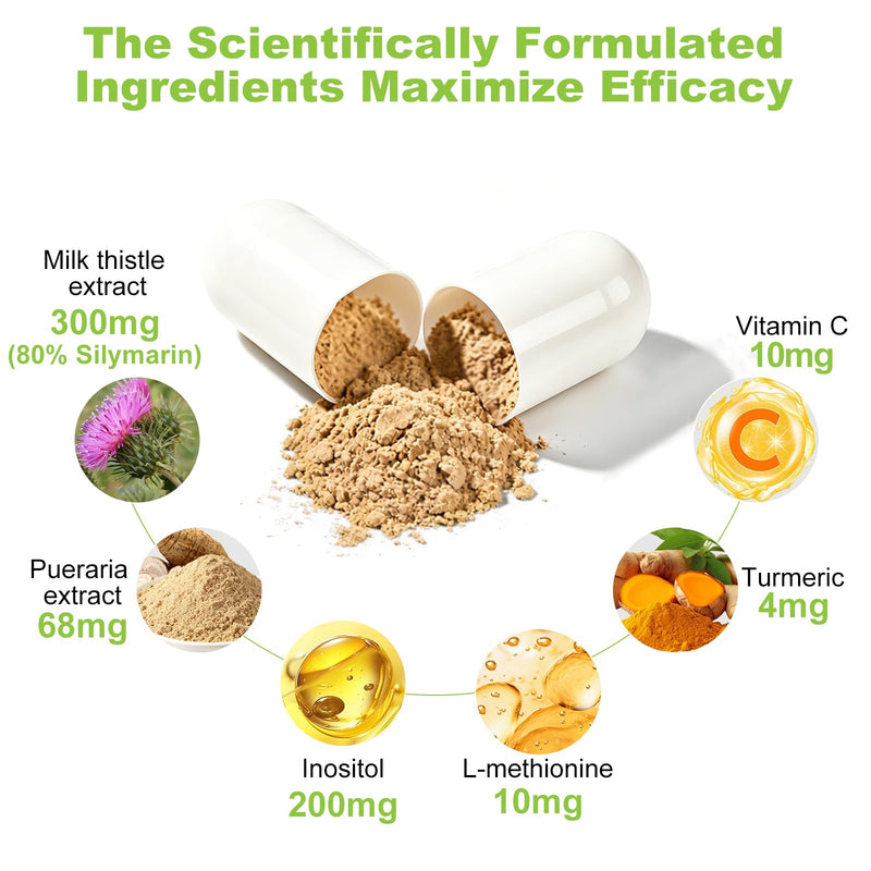 Milk Thistle Capsules, Milk Thistle Extract & Antioxidants 300mg, Pueraria& Inositol & Vitamin C, Liver Detox Support, 90 Capsules 1