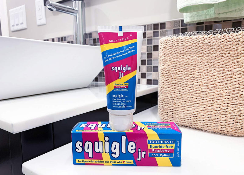 [Australia] - Squigle Jr Toothpaste (for Infants, Toddlers), Travel Toothpaste, Prevents Cavities, Canker Sores, Chapped Lips. Soothes, Protects Dry Mouths. Stops Tooth Sensitivity, No SLS - 2 Pack Raspberry 3.4 Ounce (Pack of 2) 
