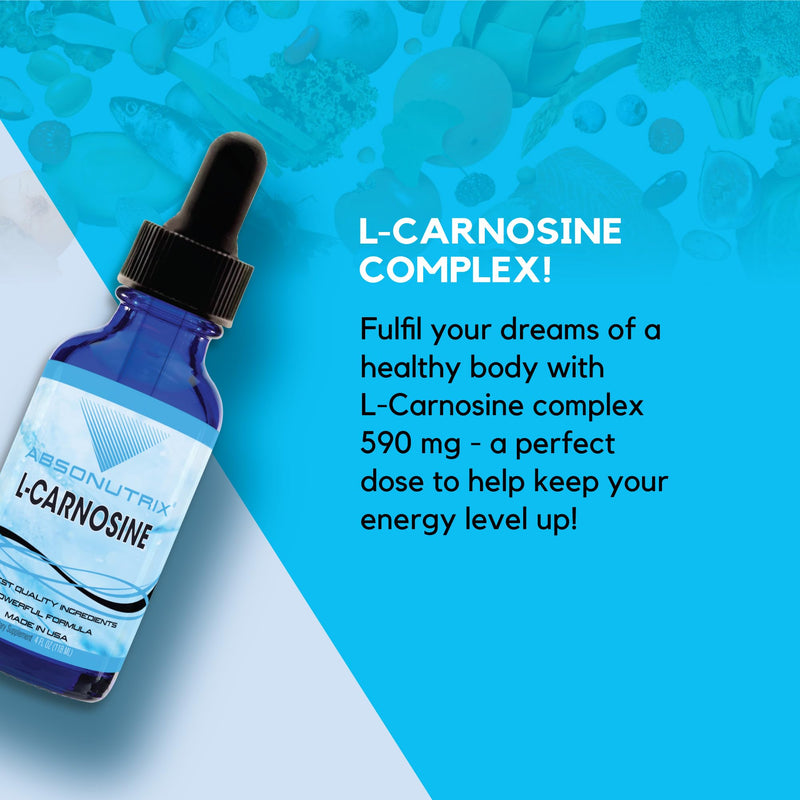L-Carnosine - 583 mg 4 Oz Bottle, 200 Highly Potent Servings, Easy-to-Consume Drops, High Bioavailability, Third-Party Tested, GMP-Certified, Non-GMO, Cruelty-Free Products, Made in USA
