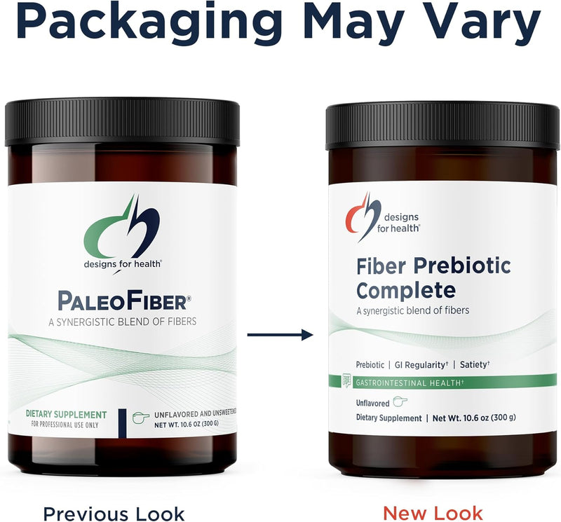 Designs for Health PaleoFiber - 12 Digestive Fiber Blend Powder Supplement with Psyllium Husk, Flax + Apple Pectin - Prebiotic Gut Support, Unflavored + Unsweetened - Vegan (60 Servings / 300g) Unflavoured