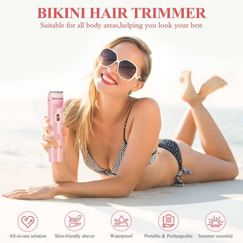 [Australia] - Bikini Trimmer for Women, 2 in 1 Electric Razors for Women, Bikini Shaver, IPX7 Waterproof & Easy Cleaning, Ceramic Blade, 120 Min Cordless Runtime, Ultra Low Silent (Pink) Standard version 