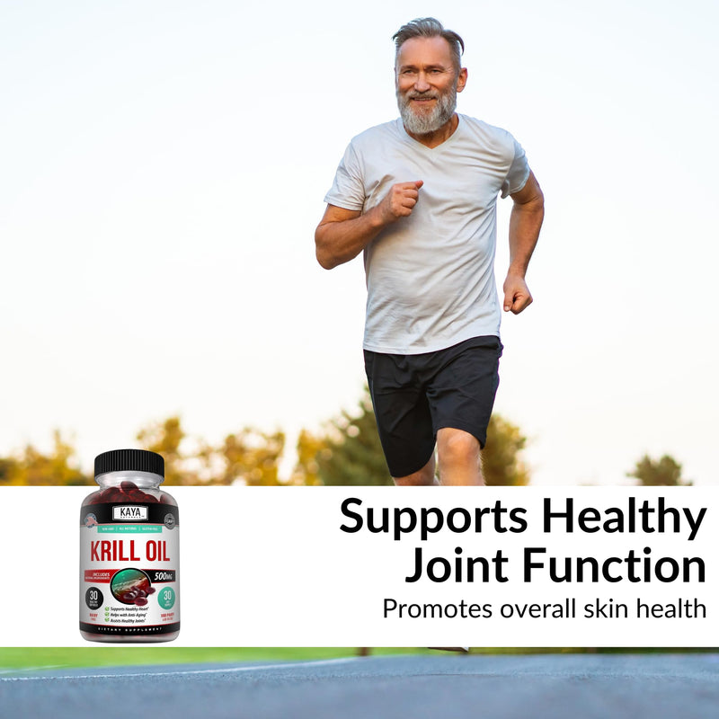 [Australia] - Kaya Naturals - Antarctic Krill Oil 500mg with Omega 3, EPA, DHA, Phospholipids & Astaxanthin Supplement - Brain & Health Vitamin - Anti Aging Supplement - 30 Count Softgels 30 Count (Pack of 1) 