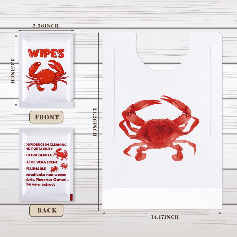 [Australia] - 100 Pcs Crab Bib Lobster Bib Wet Wipe Bundle 50 Pcs Disposable Adult Bibs 50 Pcs Moist Towelettes for Seafood Fest 