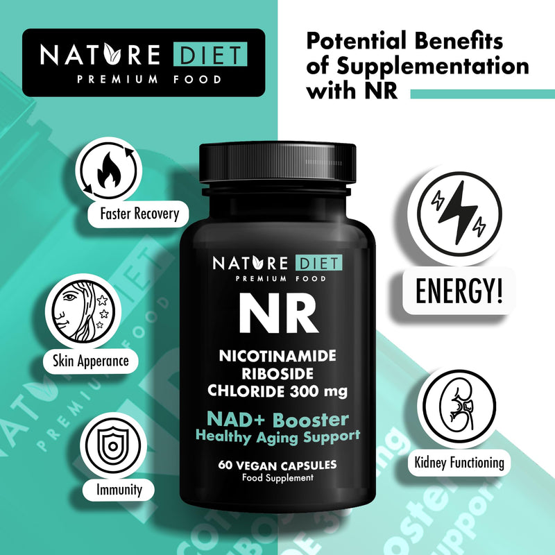 NAD+ Booster - NR - 300mg Nicotinamide Riboside - 60 Vegan Capsules - Supports Healthy Aging - by Nature Diet