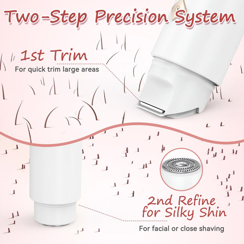 [Australia] - Bikini Trimmer for Women - 2 in 1 Electric Body Hair Trimmer for Silky Skin, Cordless Body Shaver for Travel, IPX7 Waterproof & Easy to Clean, Replaceable Ceramic Blade Heads (White) 