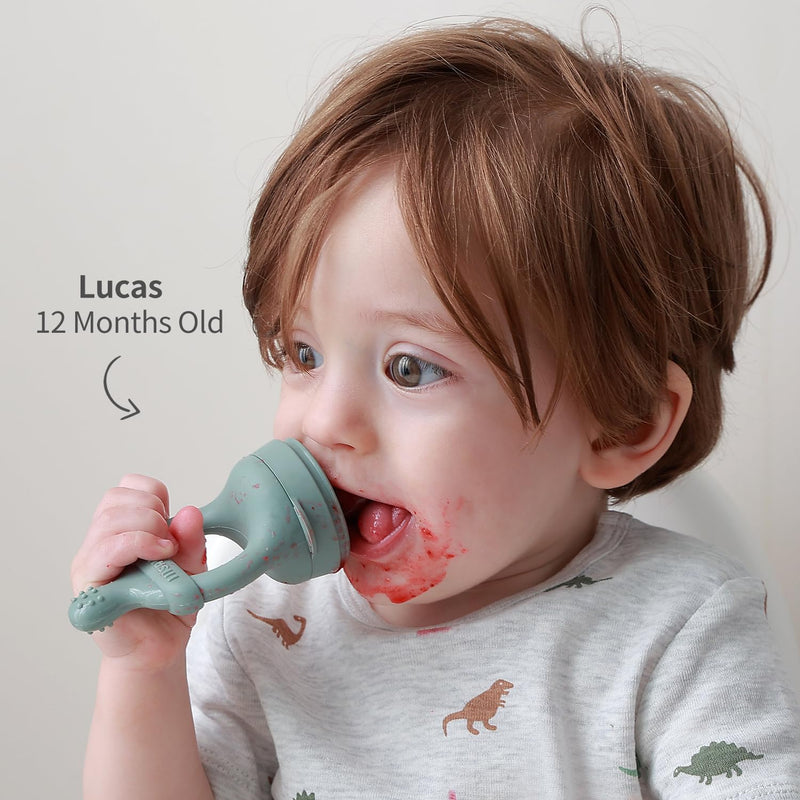 [Australia] - SAMiGO Baby Food Fruit Feeder and Breastmilk Popsicle Mold Set, Silicone Fruit Teether, Food Feeder Pacifier for Teething Relief, Freezer Tray, Baby Feeding Essentials, 4 Months+ Forest 