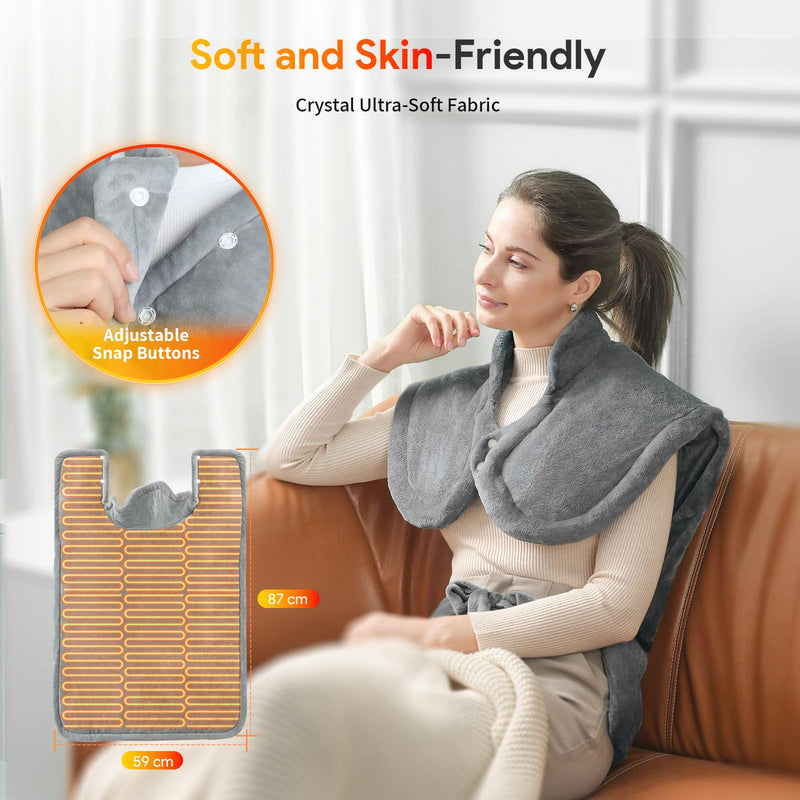 [Australia] - Heating pad for back, shoulder, neck, 59 x 87 cm, heat pad with automatic switch-off, heat wrap with waist strap, quick heating, back warmer, electric blanket, 9 heat settings and machine washable 