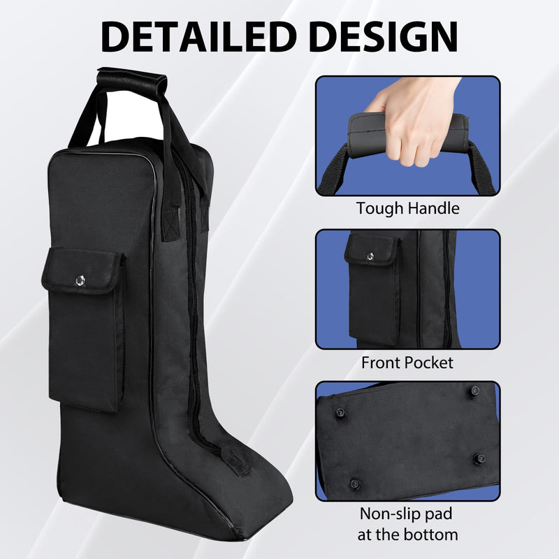 Portable Riding Boot Bag for Tall Boot, Oxford Equestrian Boot Bag with Handle, Cowboy Boot Travel Bag with Outer Pocket for Cowboy Boots, Snow Boots, Travel and Daily Use